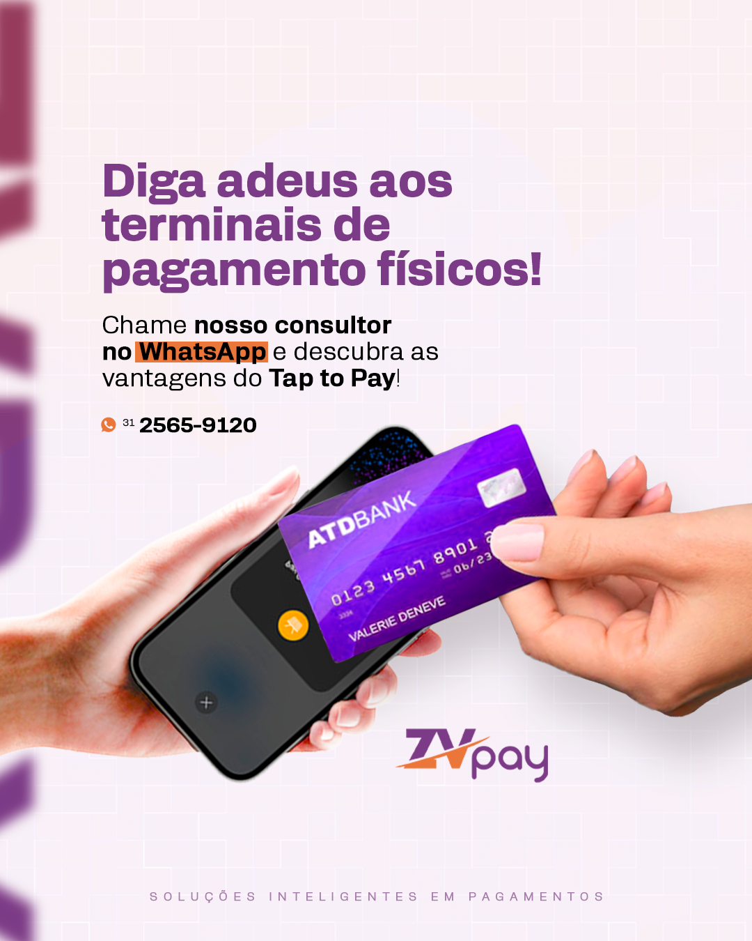 Pagamento usando o celular como receptor e o cartão como pagador: tap to pay